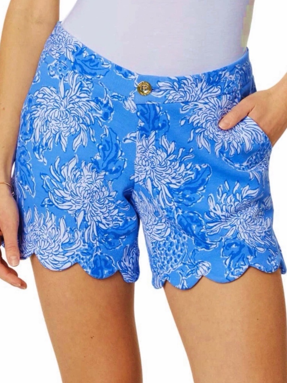 Lilly Pulitzer Buttercup 5” Stretch Knit Shorts Boca Blue Croc & Lock It Size 14